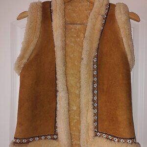 Suede & Faux Shearling Vest-Embroidered-Boho/Vintage 70's